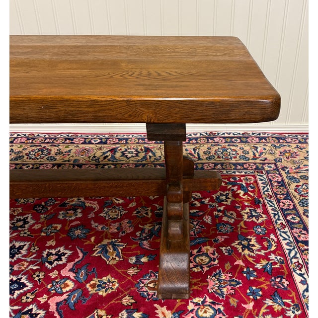 Wood Antique French Country Farm Dining Table Farmhouse Trestle Base Oak 87"w For Sale - Image 7 of 17
