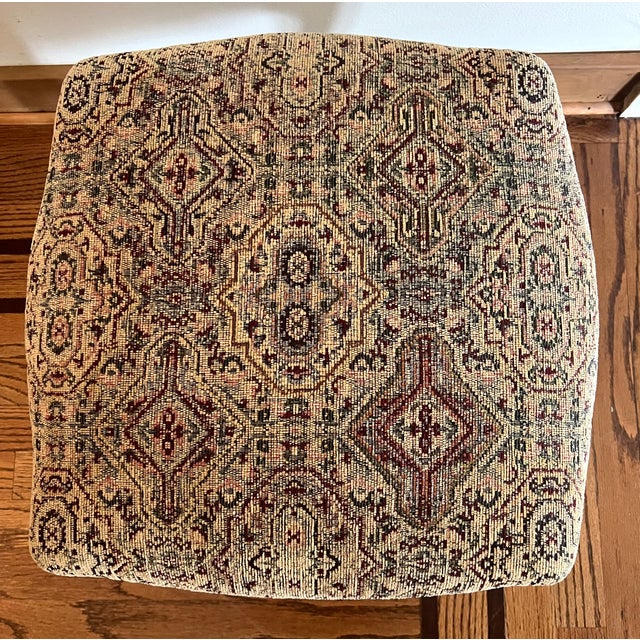 Vintage Tapestry Footstool Ottoman With Cabriole Legs & Brass Casters For Sale In New York - Image 6 of 9