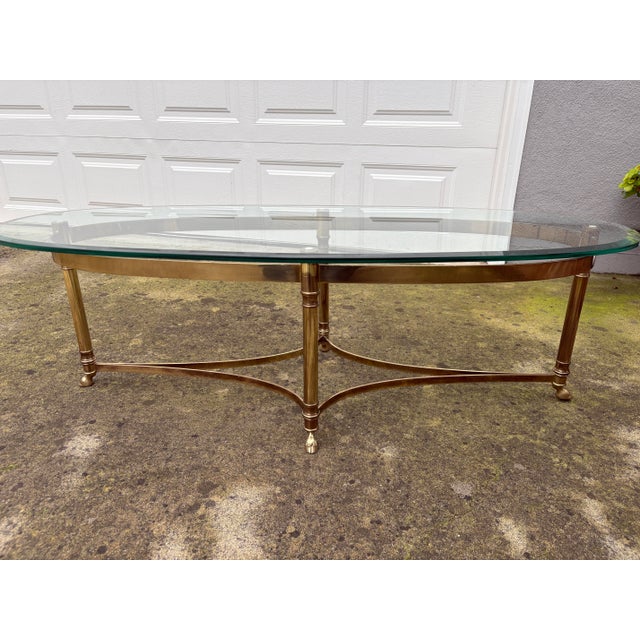 1960s Regency Brass Hoofed Glass Gueridon Table Attributed to LaBarge For Sale - Image 11 of 11