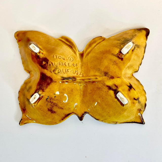 Mustard Mid-Century Modern Boho Chic Folk Art Ceramic Butterfly Ashtray Catchall. For Sale - Image 8 of 8
