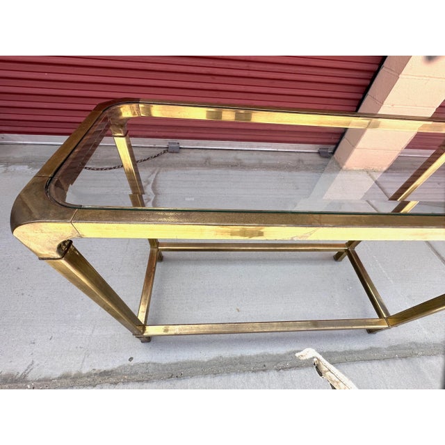 1970s Mastercraft Style Brass/Glass Top Console Table For Sale In Palm Springs - Image 6 of 8