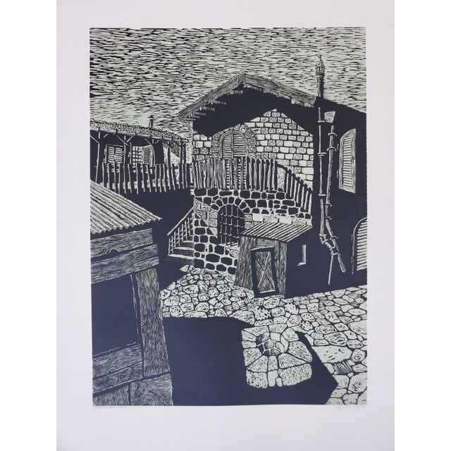 A Vintage Linocut Block Print Signed Arieh Kimhi, Jerusalem 1974, Numbered 10/135 For Sale - Image 11 of 12