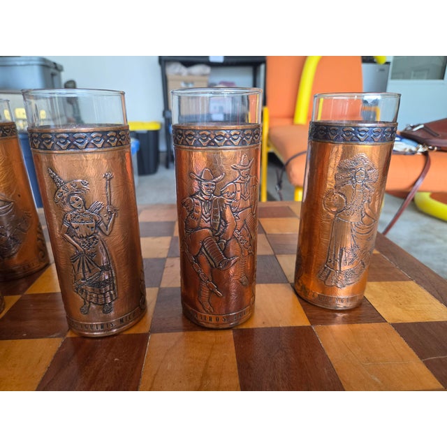 Mexican Antique Mexican Glasses With Brass Covers - Set of 6 For Sale - Image 3 of 5
