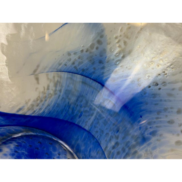 Glass Large Vintage Conical Blue Glass Centerpiece Bowl, 1980s For Sale - Image 7 of 15