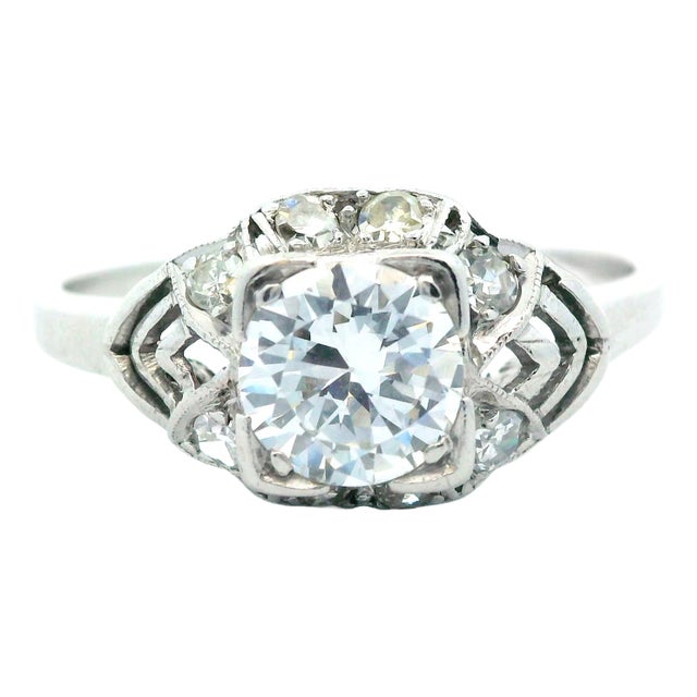 1920s Platinum Art Deco Diamond Engagement Ring, Size 6.25 For Sale