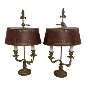 Pair of Antique 19c Louis XV Style Gilt Bronze Bouillotte Lamps