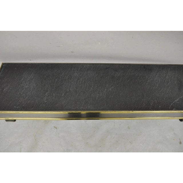 Traditional Vintage Italian Regency Steel & Brass Slate Top Wall Mounted Hall Console Table For Sale - Image 3 of 12