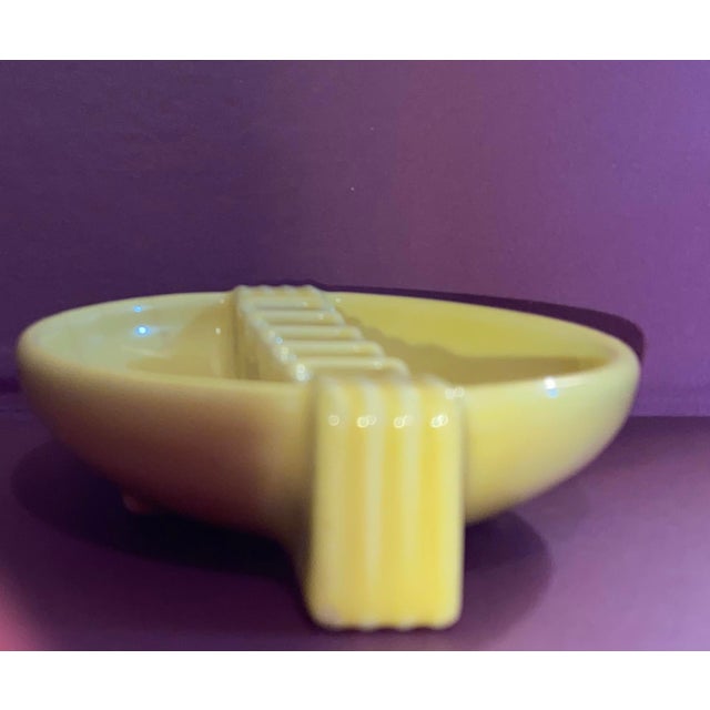 Modern Art Deco Yellow Ceramic Ashtray with no damage. In a clear sunshine yellow that is darker than the photo - see the...