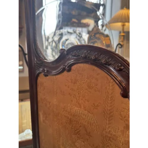 French Antique Art Nouveau French Style Three Panel Dressing Screen With 3 Glass Panels For Sale - Image 3 of 11