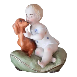 Sadek Figurine With Dachshund Dog and Child