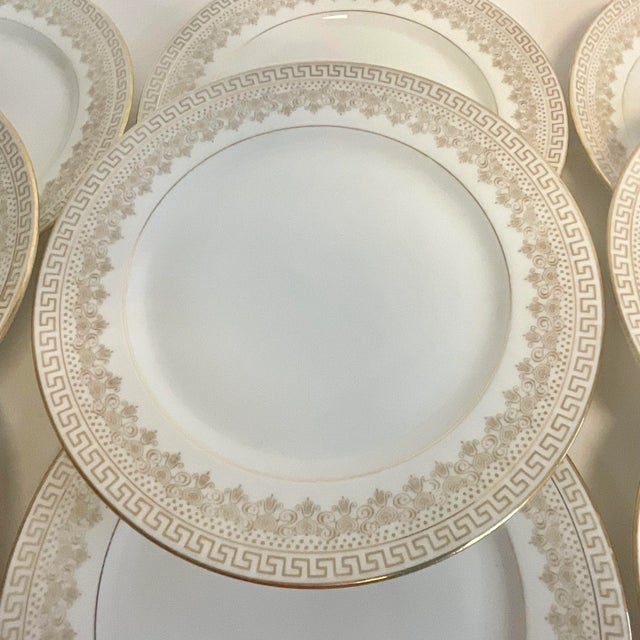 1900 - 1909 Early 1900s Antique French Regency Limoges Salad Plates With Greek Key Rim - Set of 9 For Sale - Image 5 of 10