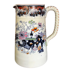 1900s Ridgway English Transferware Large Pitcher Jug Imari Blue White Corey Hill