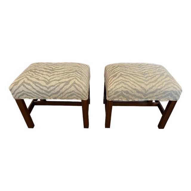 Newly Upholstered Benches in Neutral Animal Print -Pair For Sale