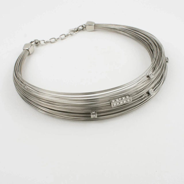 1990s Thierry Mugler Silvered Metal Multi-Strand Wire Choker Necklace For Sale - Image 5 of 11