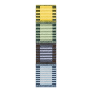 Handwoven Kilim Runner | 1'8" X 8'8" | Scandinavian-Inspired Color Block Design | Indian Flatweave Wool Rug For Sale
