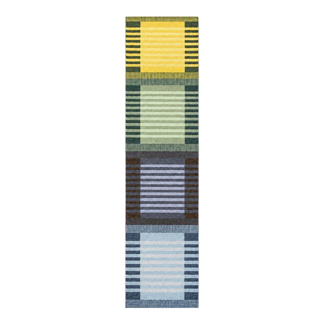 Handwoven Kilim Runner | 1'8" X 8'8" | Scandinavian-Inspired Color Block Design | Indian Flatweave Wool Rug For Sale