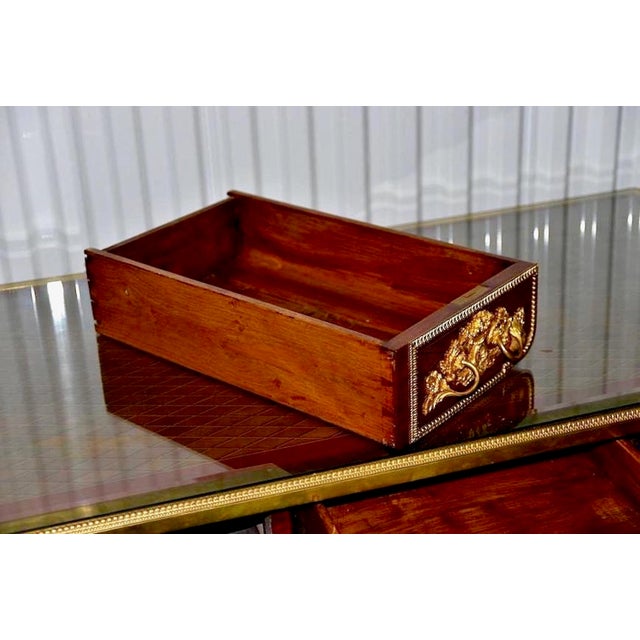 Louis XVI-style Gilt Bronze Parquetry Bureau Plat, After Jean-Henri Riesener For Sale - Image 9 of 13