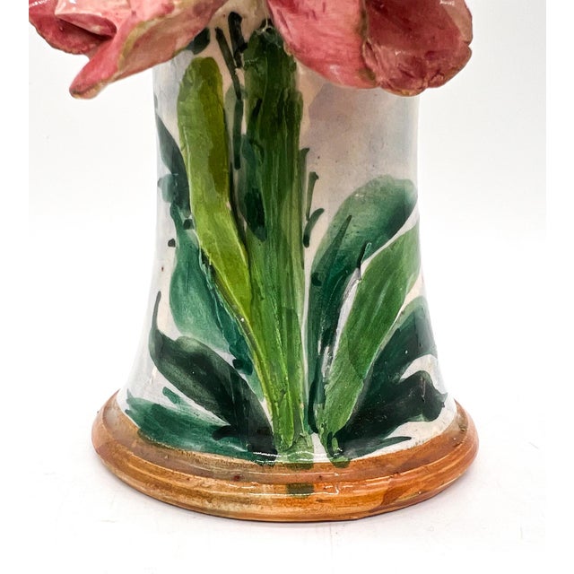 Vintage Italian Hand-Sculpted Floral Vase | Hand Painted Ceramic | Cottagecore, French Garden, Italian Pottery For Sale In Houston - Image 6 of 14