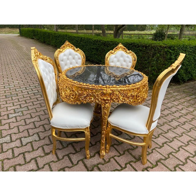 1970s Italian Baroque Gold Marble Leather Dining Set 5Pc For Sale - Image 11 of 18
