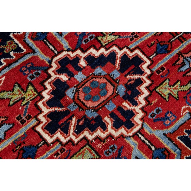 Textile Antique Persian Heriz Handmade Orange-Rust Wool Rug With Medallion Design For Sale - Image 7 of 11