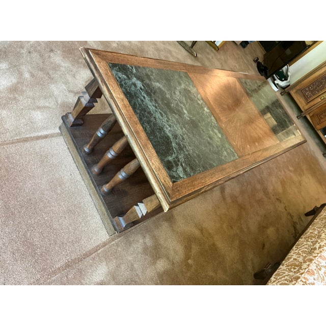 Dark Green Mid-Century Modern Wood and Marble Coffee Table For Sale - Image 8 of 8