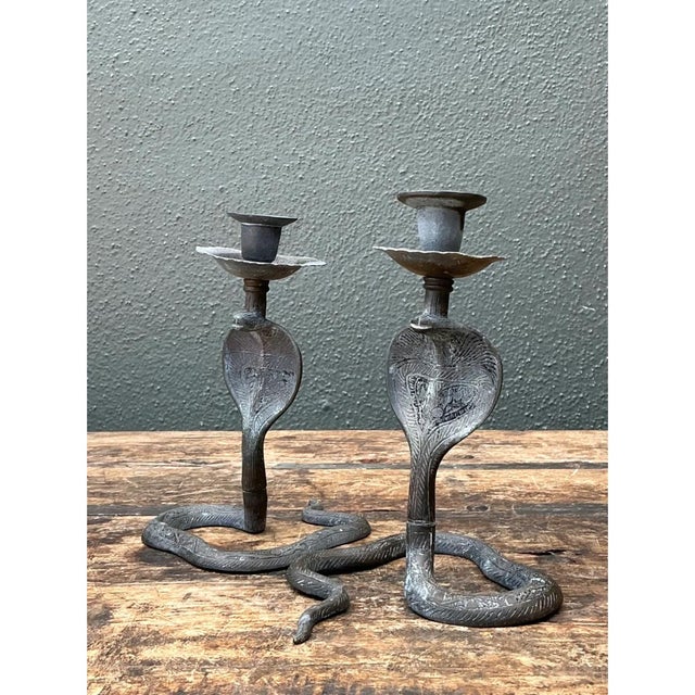 Mid 20th Century Vintage Cobra Form Metal Candle Holders For Sale - Image 5 of 12