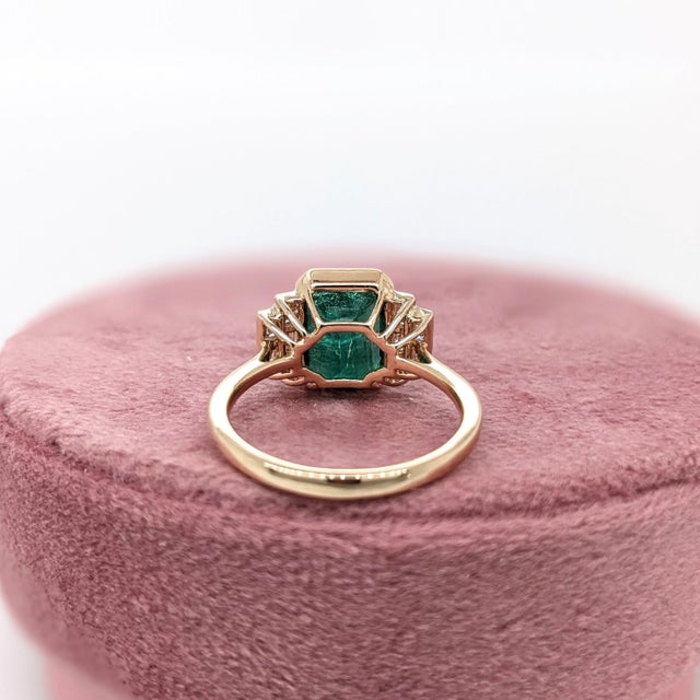 Green 3Ct Emerald Ring With Earth Mined Diamonds: Solid 14k Gold, Emerald Cut 10x8mm, Size 6.75 For Sale - Image 8 of 8
