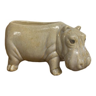 Small Vintage Ceramic Hippopotamus Figurine Planter For Sale