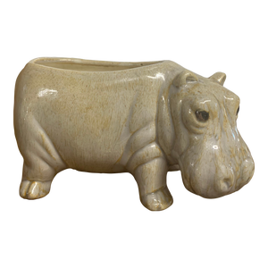 Small Vintage Ceramic Hippopotamus Figurine Planter