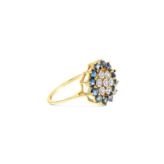 Contemporary Sapphire Diamond Sunburst Ring 14k Yellow Gold, Size 7 For Sale - Image 3 of 3