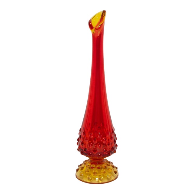 Fenton Amberina Hobnail Swung Glass Vase, 9 Inch For Sale