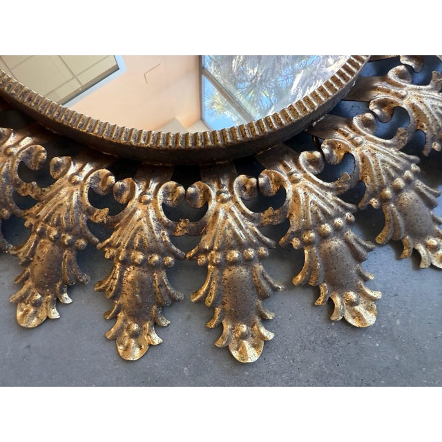 Mid 20th Century Mid 20th Century Spanish Gilt Metal Oval Sunburst Mirror For Sale - Image 5 of 5