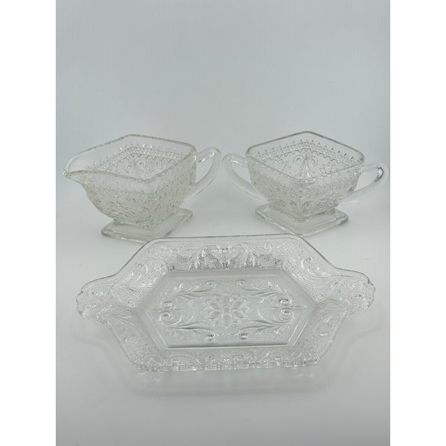 Art Deco Vintage Indiana Glass Tray, Cream & Sugar Set For Sale - Image 3 of 11