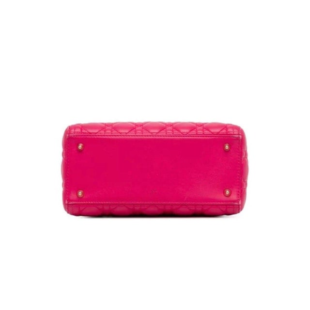 Christian Dior Lady Dior Large Lambskin Hot Pink / Fuschia Handbag, Excellent For Sale In New York - Image 6 of 18