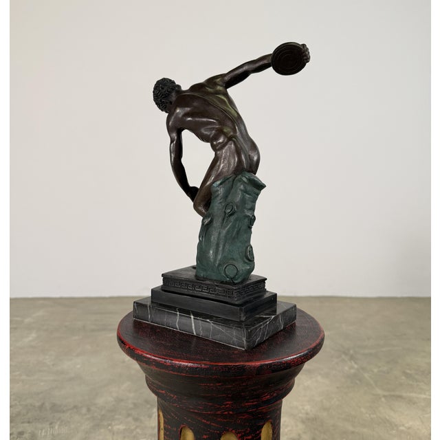 Bronze Classical Athlete Sculpture After Discobolus, Greco-Roman Athlete, 12” H For Sale - Image 13 of 16
