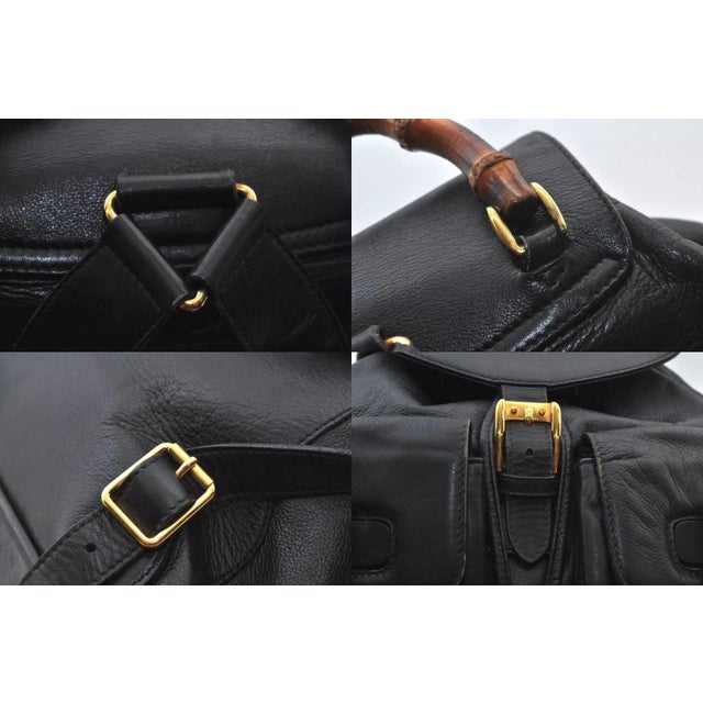 1990s Gucci Bamboo Backpack Leather Black For Sale - Image 9 of 13
