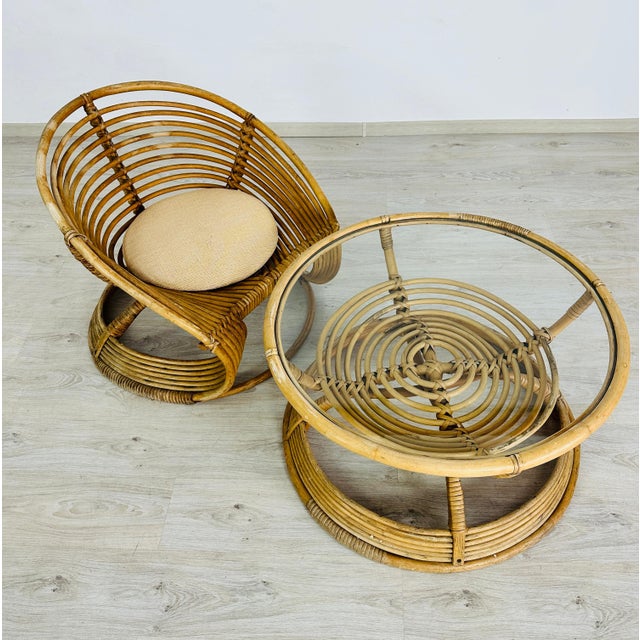 Italian Italian Rattan Lounge Chairs With Coffee Table – Set of 3 For Sale - Image 3 of 16