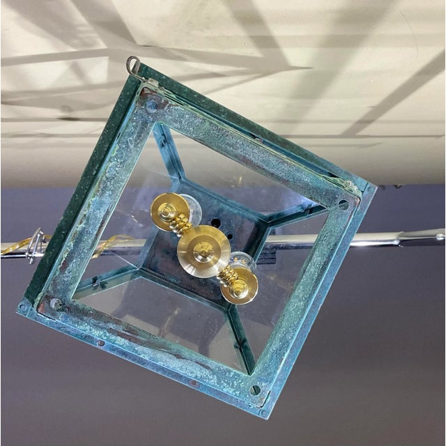 Green Vintage Four-Sides Hanging Copper Lantern For Sale - Image 8 of 12
