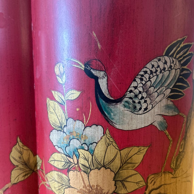 Red Vintage Red Chinoiserie Wastebin For Sale - Image 8 of 11