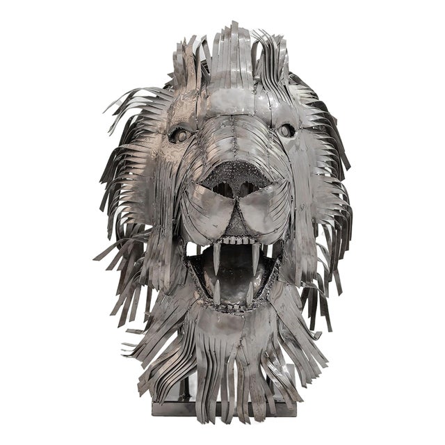 Recycled Steel Lion Head Sculpture by Holomua For Sale