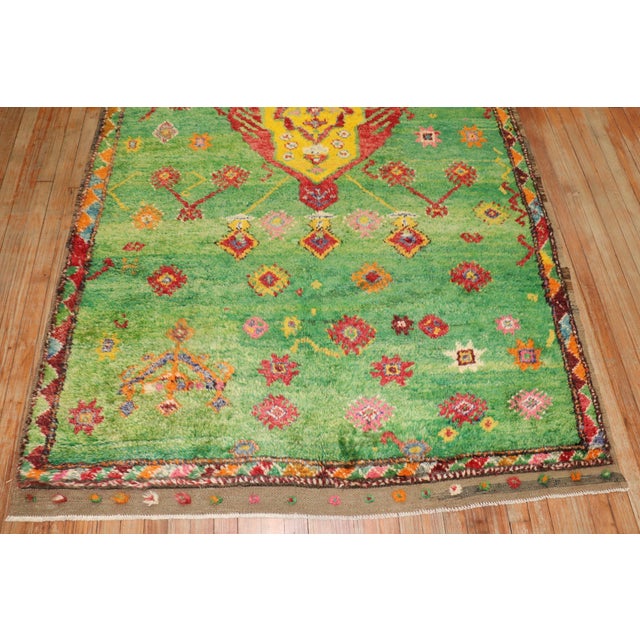 Zabihi Collection Vintage Bohemian Green Turkish Tulu Rug - 5'4" x 9'5" For Sale - Image 9 of 9