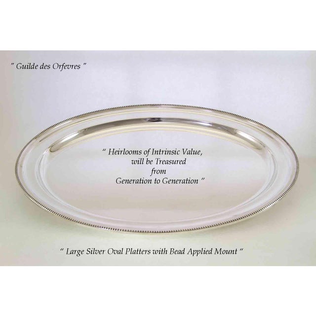 Traditional 1970’s Vintage/New Silver-Plate Oval Platter With Bead Pattern, Applied Border For Sale - Image 3 of 12