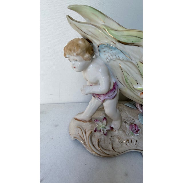 Antique German Porcelain Figural Centerpiece Bowl, of Dresden or Von Schierholz Styles, Hand-Painted Putti For Sale - Image 13 of 15