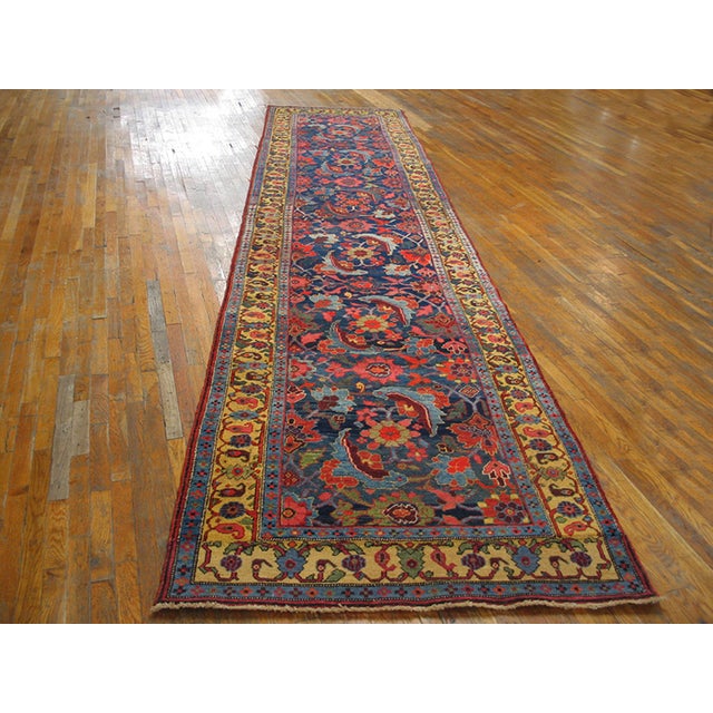 Persian 1900s Classic Blue Herati Pattern Antique Bidjar Hallway Runner Rug For Sale - Image 3 of 3