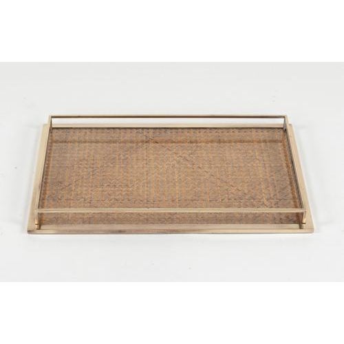 Mid-Century Modern Serving Tray in Rattan and Brass from Christian Dior, 1970s For Sale - Image 10 of 12