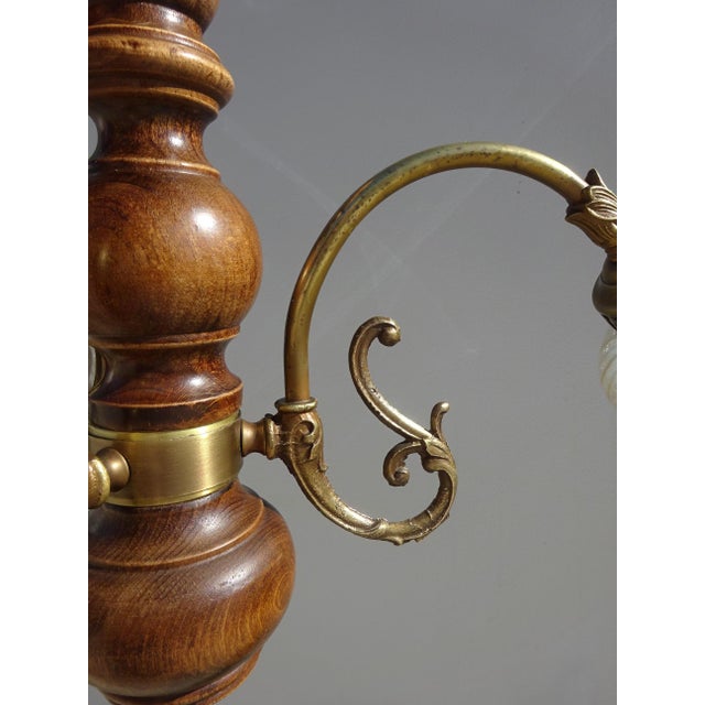 Brown 3-Light Chandelier in Wood, Bronze and Glass, 1980s For Sale - Image 8 of 13