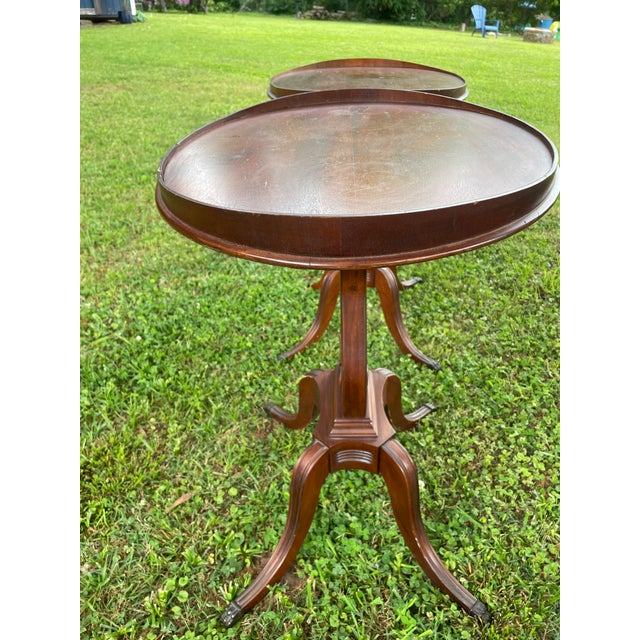 1970s Vintage Pair Wooden Harp Style Tea Tables For Sale - Image 4 of 9