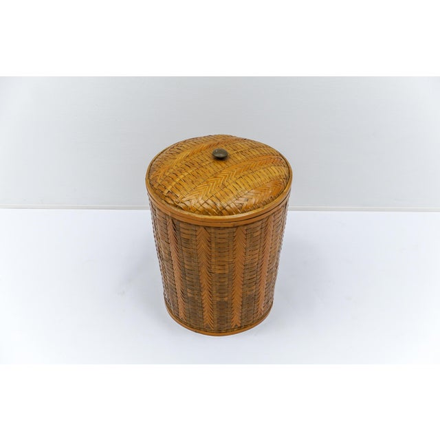Japanese Bamboo Wicker Basket with Lid, 1950s For Sale - Image 4 of 9