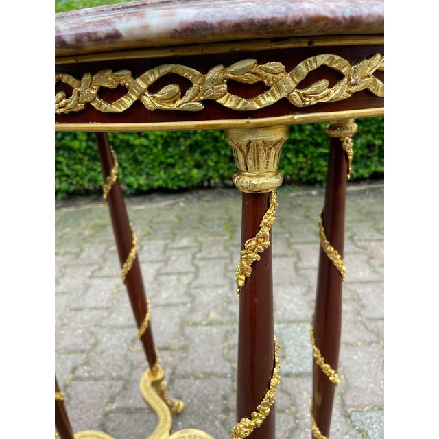 Wood 1970 French Louis XVI Mahogany Marble Side Table For Sale - Image 7 of 12