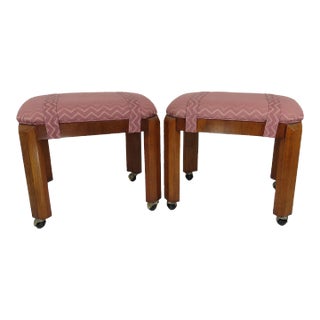 Vintage Gordon's Walnut Stools / Ottomans on Casters - a Pair For Sale